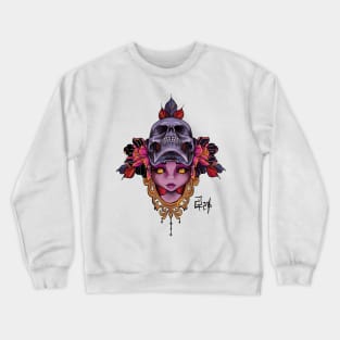 Girl face skull peonies Crewneck Sweatshirt